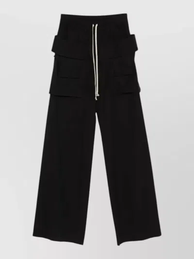 Rick Owens Drkshdw Creatch Wide-leg Cotton-blend Canvas Drawstring Cargo Trousers In Black