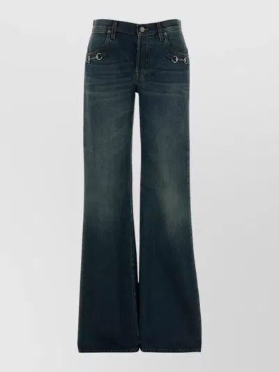Gucci Denim Wide Leg Trousers Belt Loops Pockets In Blue
