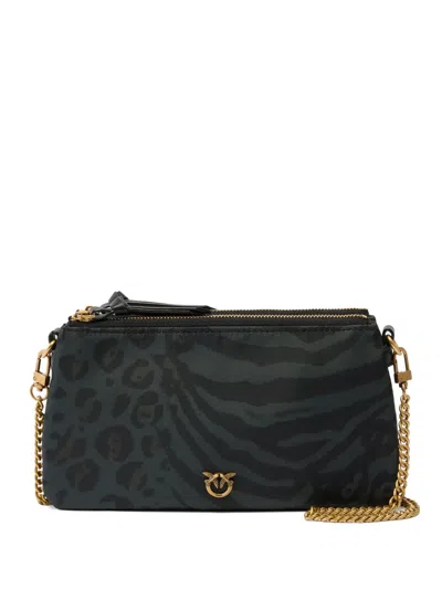 Pinko Rectangular Animal Print Shoulder Bag With Chain Strap In Green