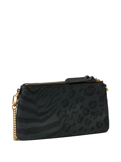 Pinko Rectangular Animal Print Shoulder Bag With Chain Strap In Green