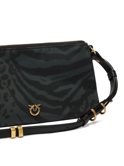Pinko Rectangular Animal Print Shoulder Bag With Chain Strap In Green