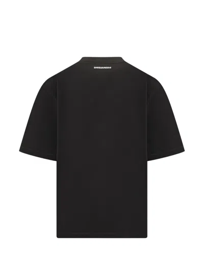 Dsquared2 Black T-shirt Iconique Loose Fit With Round Neck And Logo Print On The Front In Mens Cotton In Black