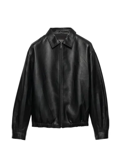 Prada Long-sleeved Leather Jacket In Black