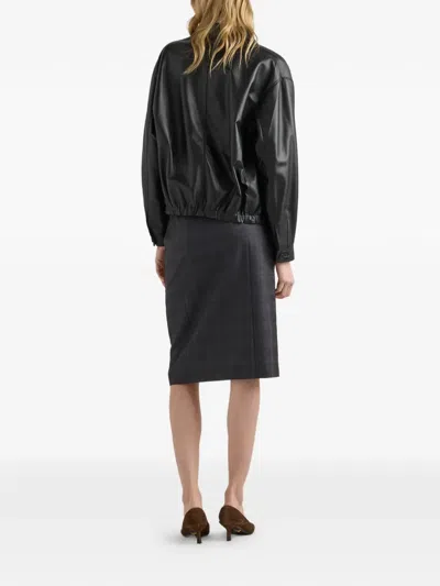 Prada Long-sleeved Leather Jacket In Black