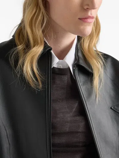 Prada Long-sleeved Leather Jacket In Black
