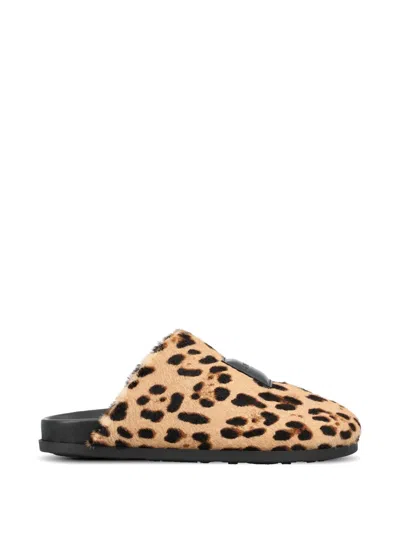 Givenchy Label Flat Mules In Pony Effect Leather With Leopard Pattern In Multi