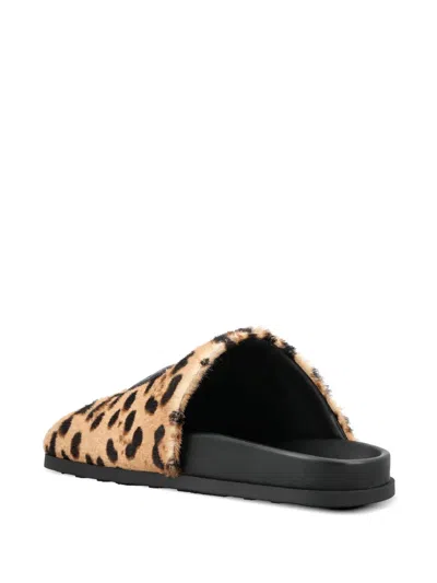 Givenchy Label Flat Mules In Pony Effect Leather With Leopard Pattern In Multi