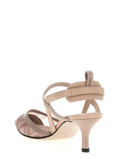 Fendi Slingback Pump In Ff Mesh With Tapered Silhouette In Neutral