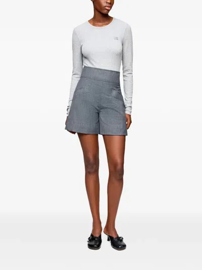 Ganni Wool Tailored Shorts In Gray