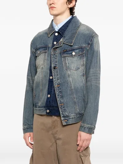 Andersson Bell Asymmetric-layered Denim Jacket In Blue