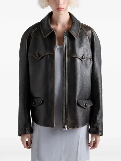 Prada Leather Jacket In Brown