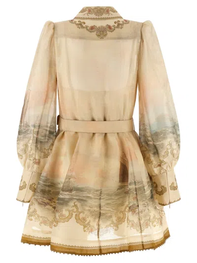 Zimmermann Womens Sunset Rebellion Marine Puffed-sleeves Linen And Silk Mini Dress Xs In Neutral