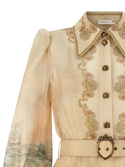 Zimmermann Womens Sunset Rebellion Marine Puffed-sleeves Linen And Silk Mini Dress Xs In Neutral