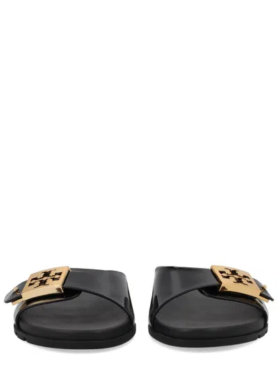 Tory Burch Patent Synthetic Leather Buckle Slide In Black
