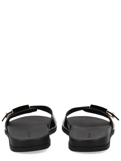 Tory Burch Patent Synthetic Leather Buckle Slide In Black