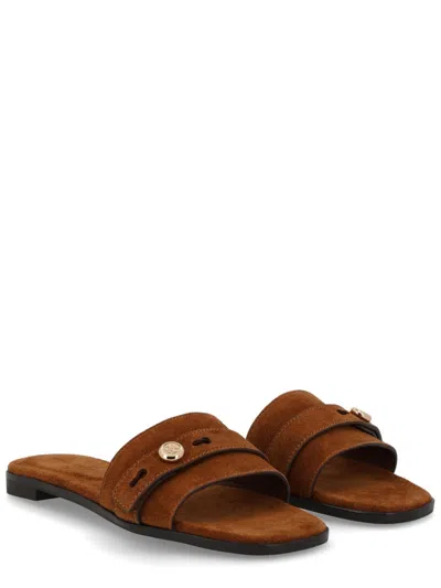 Tory Burch Romy Strap Button Slide In Brown