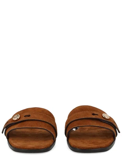 Tory Burch Romy Strap Button Slide In Brown