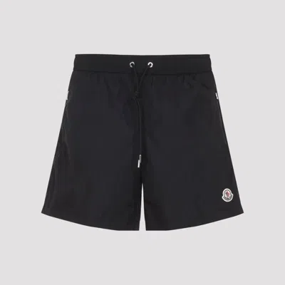Moncler Logo Patch Detail Elastic Waist Swim Shorts In Black