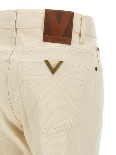 Valentino Pleated Gold Detail Jeans In White