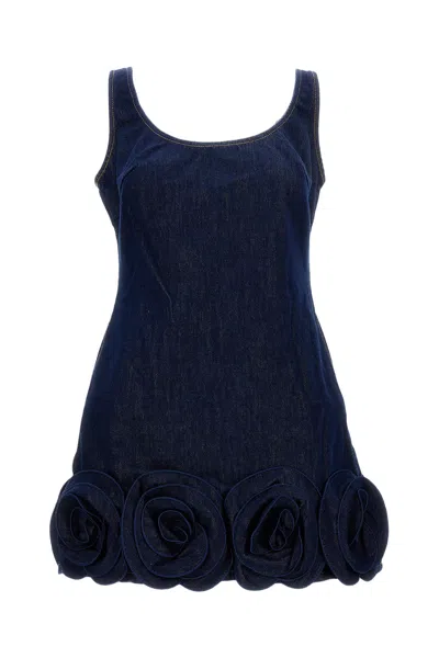 Self-portrait Short Blue Dress With Floral Applique Self Portrait In Black
