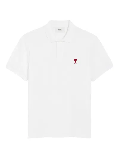 Ami Alexandre Mattiussi Ami Paris Men Cotton Polo Shirt With Iconic Embroidery In White