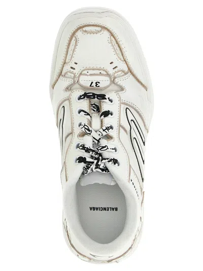 Balenciaga Women Hamptons Worn-out Leather Low-top Sneakers In Neutral