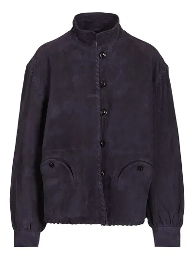 Blazé Milano Womens Nuit Charlie Oversized Suede Bomber Jacket In Purple