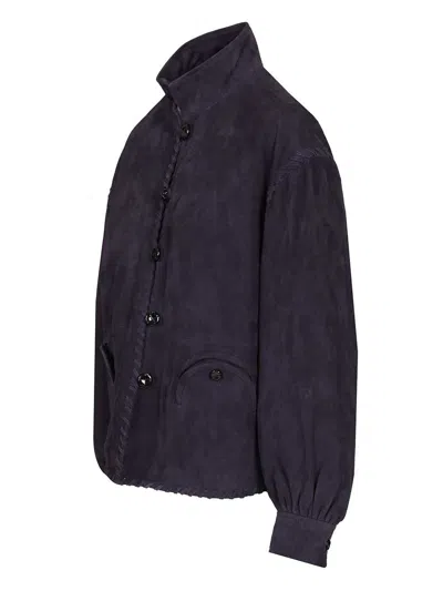 Blazé Milano Womens Nuit Charlie Oversized Suede Bomber Jacket In Purple