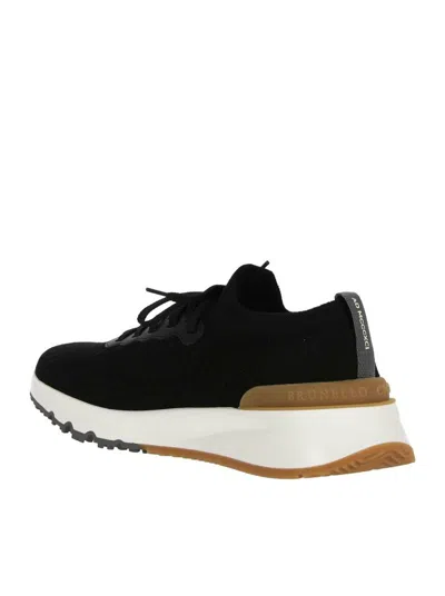 Brunello Cucinelli Cotton Knit And Semi-polished Calfskin Runner Sneakers In Multi