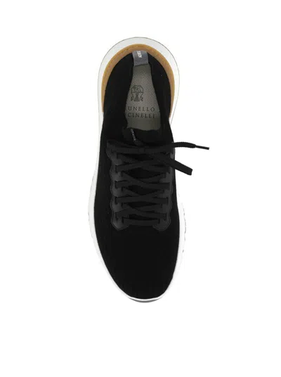 Brunello Cucinelli Cotton Knit And Semi-polished Calfskin Runner Sneakers In Multi
