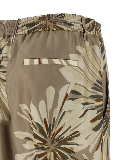 Brunello Cucinelli Elegant Silk Trousers With Stamped Floral Design In Brown