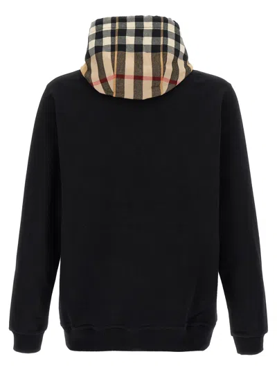 Burberry Black Sweatshirt With Vintage Check Printed Hood In Cotton
