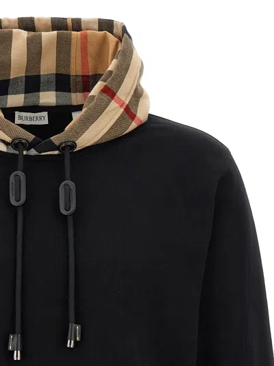 Burberry Black Sweatshirt With Vintage Check Printed Hood In Cotton