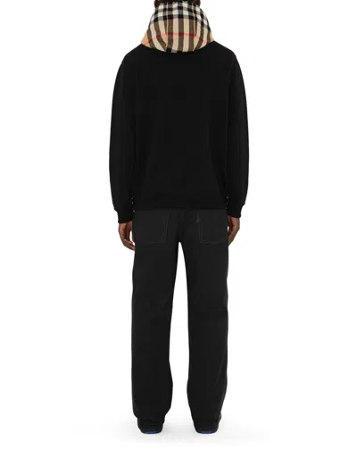 Burberry Black Sweatshirt With Vintage Check Printed Hood In Cotton