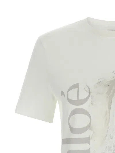 Chloé Cotton Crew Neck Graphic Short Sleeve T-shirt In White
