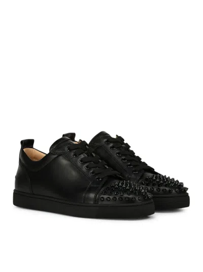 Christian Louboutin Louis Junior Spikes Cap-toe Leather Sneakers In Black