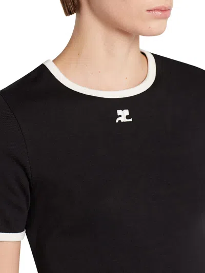 Courrèges Courreges Women Cotton T Shirt With Contrasting Profiles In Black