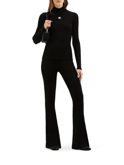Courrèges Black Ribbed Viscose Blend Turtleneck