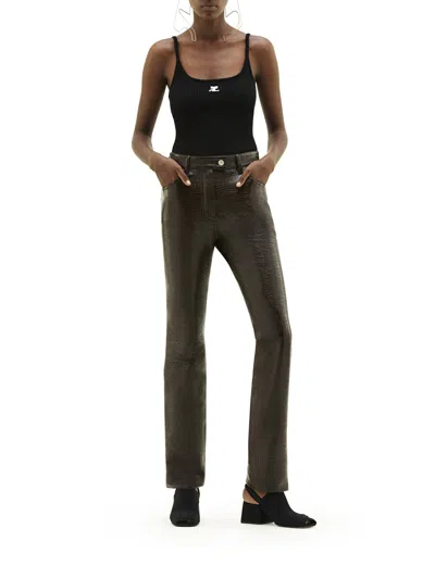 Courrèges Ribbed Spaghetti Strap Top With Elegant Logo Detail And Luxurious Fabric Blend In Black