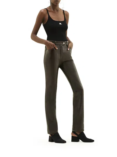 Courrèges Ribbed Spaghetti Strap Top With Elegant Logo Detail And Luxurious Fabric Blend In Black
