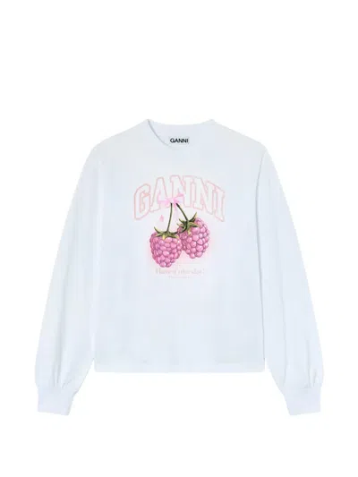 Ganni Raspberry Pattern Long-sleeve T-shirt In Blue