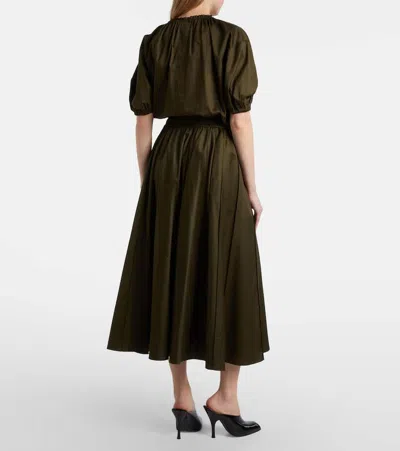 Joseph Womens Palm Leaf Manar Elasticated-waist Cotton-sateen Midi Skirt In Green