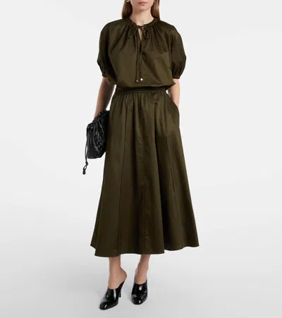 Joseph Womens Palm Leaf Manar Elasticated-waist Cotton-sateen Midi Skirt In Green