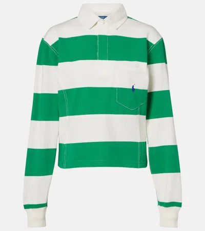 Polo Ralph Lauren Embroidered Striped Cotton Rugby Shirt In Green