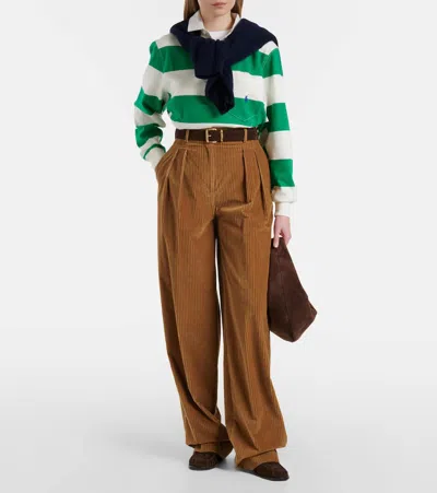 Polo Ralph Lauren Embroidered Striped Cotton Rugby Shirt In Green