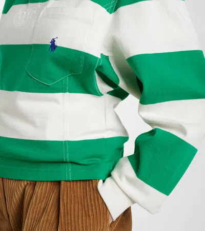 Polo Ralph Lauren Embroidered Striped Cotton Rugby Shirt In Green