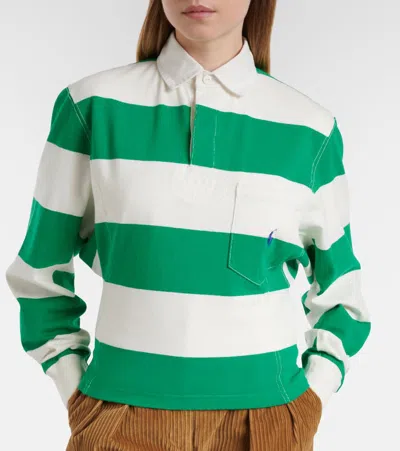 Polo Ralph Lauren Embroidered Striped Cotton Rugby Shirt In Green