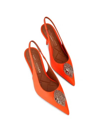 Kurt Geiger Large Eagle Slingback Embellished Pumps In Orange
