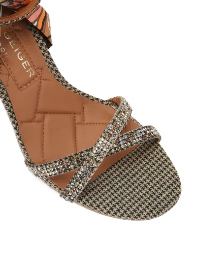 Kurt Geiger Houndstooth-pattern Crystal-embellishment Sandals In Multi