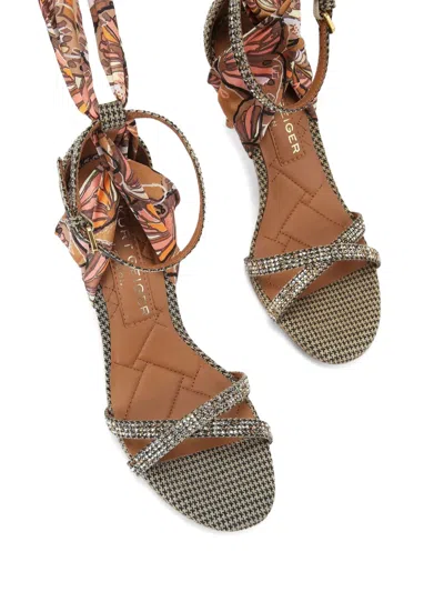 Kurt Geiger Houndstooth-pattern Crystal-embellishment Sandals In Multi